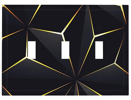 Placa de cubierta de interruptor de luz de triple palanca de 3 bandas, placas de pared decorativas abstractas, placa frontal negra dorada para casa de campo, dormitorio, cocina, sala de estar,