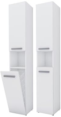 3xE Living Badezimmerschrank III Weiß Matt - L: 30 cm, H: 174 cm, B: 30 cm