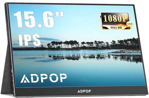 ADPOP Portable Monitor 15.6 Inch FHD 1080P IPS Portable USB-C HDMI Gaming Travel Monitor, External Second Screen Extender with Smart Cover & Speaker for Laptop/Phone/PS4/Xbox/Switch