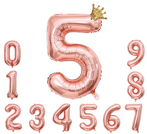 Foil Luftballon 5 Helium Folienballon Zahlen Ballon XXL Folien Rosegold Ballon 5 Geburtstag 100cm/40inch
