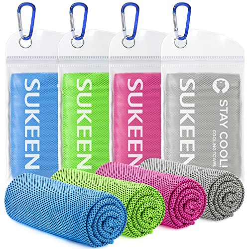 Sukeen Kühltuch 4er Set, 100 x 30 cm Cooling Towel Mikrofaser, Kühlendes Handtuch Für Fitness, Gym, Golf, Yoga, Laufen, Sports, Wandern