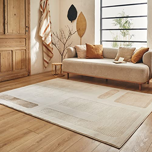 Nazar Teppich für Wohnzimmer, Schlafzimmer, Beige, einfarbig, weich, rechteckig, geometrisches Muster, großer Teppich, Weiß, Flur (171 Creme, 80 x 150 cm)