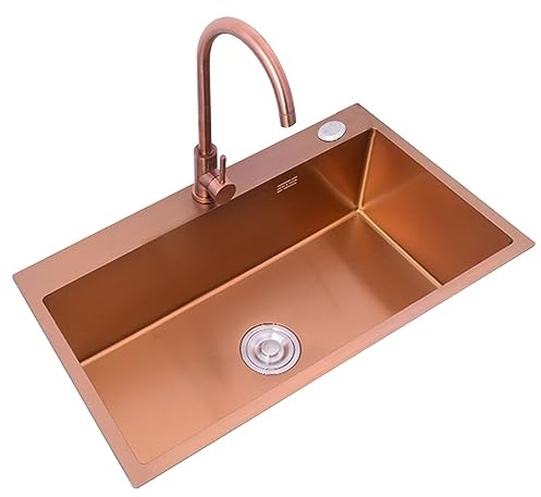 Roségoldenes Spülbecken Aus Edelstahl Mit Einem Becken Einzelbecken-Aufsatzwaschbecken for Die Haushaltsküche Mit Quadratischem Wasserhahn 21 cm Tief (Color : Rose Gold, S : 60 * 45 * 21cm)
