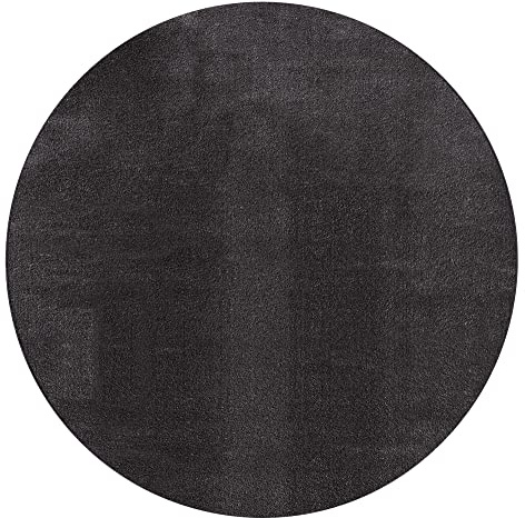 Mia´s Teppiche Taos kuscheliger Kurzflor Teppich, Anti-Rutsch Unterseite, Waschbar bis 30 Grad, Super Soft, Felloptik, Anthrazit, 200 x 200 cm Rund