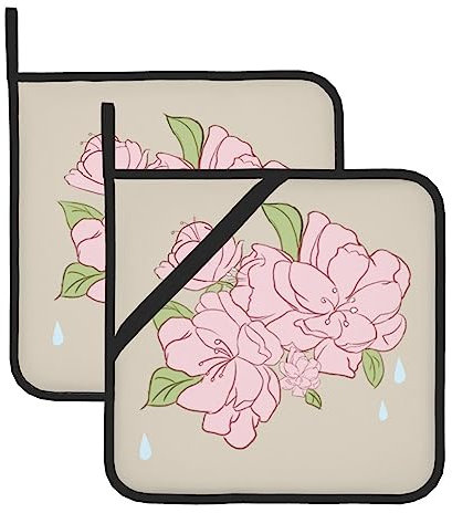 Set di due pezzi con presine quadrate con fiori di pesco divisi, guanti da forno e da forno e antiscottatura, materiale spesso e durevole