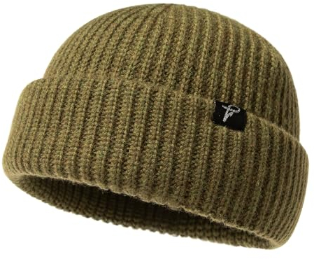 Comhats Herren Damen Grüne übergroße L/XL Winter Kurze Fischer-Mütze Merinowoll-Mischung Strick-Skull-Watch-Cap für große Köpfe langlebige warme Mütze für kaltes Wetter