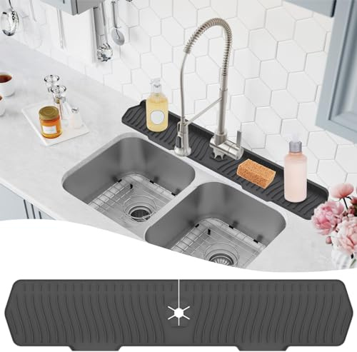 76,2 cm Spülbecken-Spritzschutzmatte, Silikon-Wasserhahn-Matte, Küchenarmatur-Abflussmatte, Silikon-Wasserhahngriff, Tropffangschale für Küche, Badezimmer, Silikon-Abtropfmatte, Schwarz