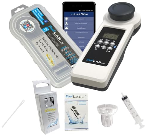 Water-i.d. WATER TESTING EQUIPMENT Special Edition: 15 in 1 PoolLab 1.0 Photometer - elektronischer Wassertester für MediMuc - Photometer mit 70 Testtabletten + (1.0 | EXTRA Refillpack)