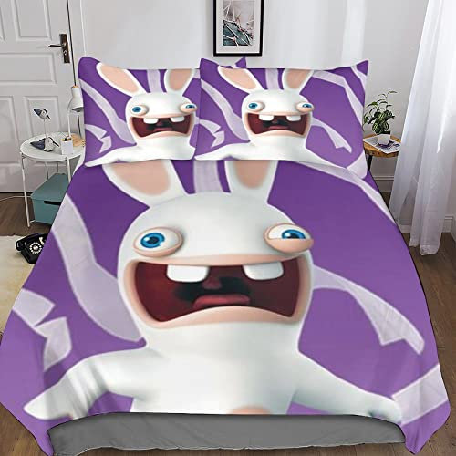Invasion des Lapins Crétins Parure De Lit 3 Pièces Impression 3D Dessin animé Housse De Couette - avec Taies d'oreiller - avec Fermeture À Glissière - pour Homme Et Femme King（220x240cm）