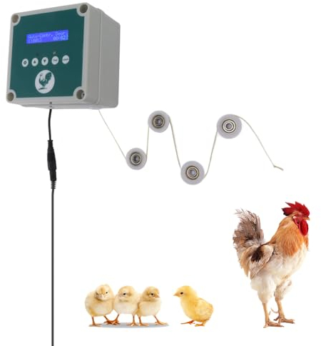 Septpenta Automatische Hühnerstall Türsteuerung, Lichterkennungsmodus, Hochauflösendes LED Display, Timer Modus und Manueller Modus, Geflügelstall Tür Aktuator Motor Kit für Huhn, Ente, Gans(EU)