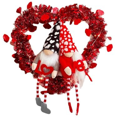 Valentinstag-Kränze für die Haustür. Herzförmiger Valentinstag-Kranz mit Büffelkaro-Schleifen. Handgefertigter künstlicher dekorativer Kranz für Valentinstag, Jahrestag, Hochzeit (Red, One Size)