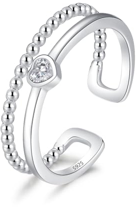Cangall Bagues en argent sterling 925 pour femme, ouvertes, réglables, simples, ouvertes, en argent, en forme de cœur/infini, empilables, ouvertes, pour femme, argent sterling, or blanc, zircon rose
