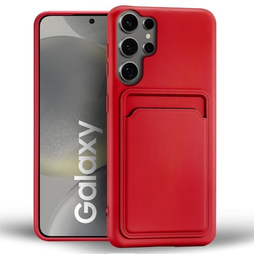 CoolGadget Kartenhülle Handy für Samsung Galaxy S24 Ultra Card Case, Schutzhülle mit Kartenfach & TPU Stoßschutz und Microfaserfutter, kompatibel mit Samsung Galaxy S24 Ultra (6,8 Zoll), Rot