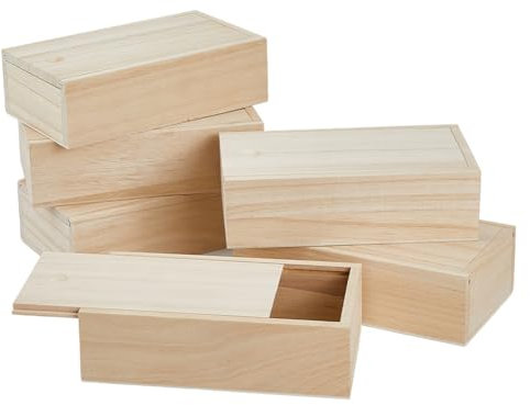 SUPERFINDINGS 6Pcs Wood Box with Slide Lid 6.6x3.7inch Unfinished Wooden Storage Box Small Wooden Box Trinket Storage Box with Slide Top for DIY Crafts Home Decoration Jewelry