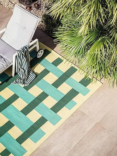 RugVista Charlie In & Outdoor-Teppich, Rechteckig, 160 x 230 cm, Grün | Moderne, Mittlerer Stapel, Nur Handwäsche, Oeko-Tex 100, UV-beständig, Küche, Patio