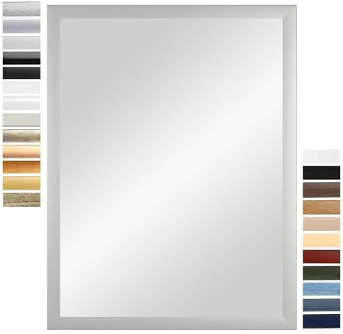 PrimeLuxe Wandspiegel 100 x 120 cm (Außenmaß) in Silber matt | Farbe und Größe wählbar | Ganzkörperspiegel | Bad & Flur Spiegel | mit Holz Rahmen | Made IN Germany