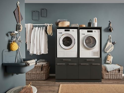 möbelando Waschmaschinenumbauschrank >LAUNDREEZY< in anthrazit - 135x162x67,5 (BxHxT)