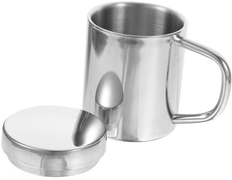 CIYODO Taza De Acero Inoxidable Taza De Leche Multifunción Hogar Con Asa y Tapa Para Café Agua y Cerveza