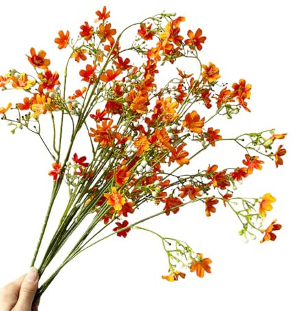 CURTEK 8 fiori artificiali per decorazione, 66,4 cm, fiori finti a stelo lungo, fiori arancioni in seta, bouquet per casa, matrimoni, decorazione per interni ed esterni, arancione