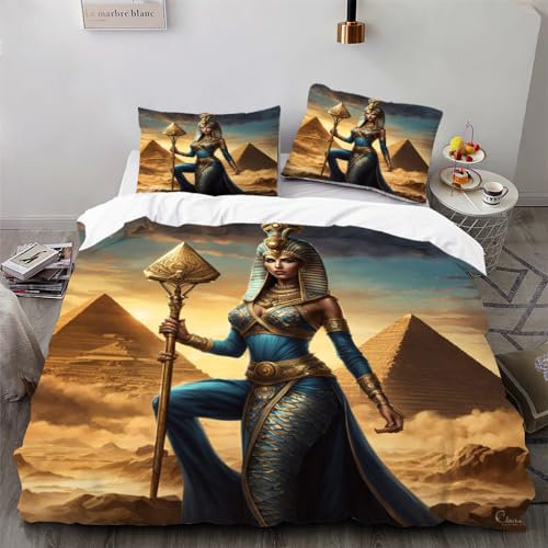 Ruiqieor Bettwäsche 135x200cm,Ägyptisches Pharao-Zepter Motiv Bettwäsche 3D Bettbezug Weich Mikrofaser Mit Reißverschluss und Kissenbezug Geeignet für Familien Jugendliche Kinder(#3)