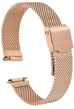 QUARKZMAN Uhrenarmband Mesh Edelstahl 15 mm Ersatz Metall Armband Edelstahlarmband mit Schnellverschluss Uhrenarmbänder Ersatzband Verstellbarer Gütelschnalle für Damen Herren, Roségold