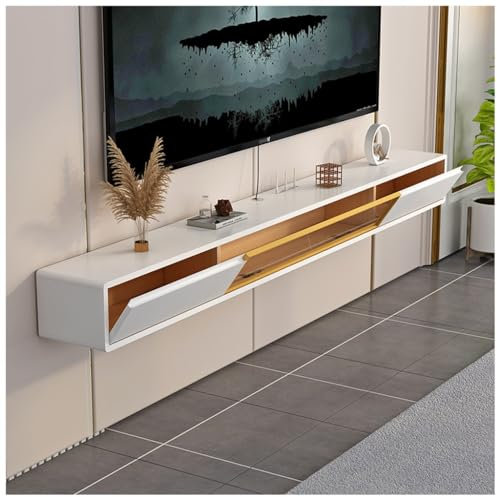 Support TV flottant avec porte en verre et rangement, console multimédia murale, centre de divertissement flottant pour sous projecteur TV – Étagère flottante moderne
