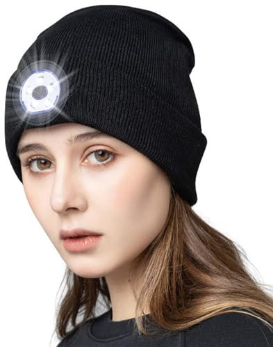 OKKLE Mütze mit LED Licht,Wiederaufladbare USB,mit Licht Extrem Heller 4 LED Lampe,Haube Mütze mit Licht,Mütze mit Lampe,Mütze mit Stirnlampe für Herren und Damen