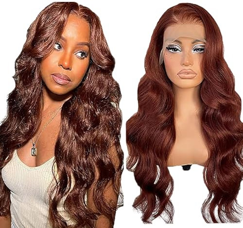 Shoaiye 13x6 Lace Front Echthaar Perücke Damen Body Wave Human Hair Wig Wear and Go Glueless Remy Pre Plucked Natural Hairline 150% Density Reddish Brown Color for Woman 30 Inch