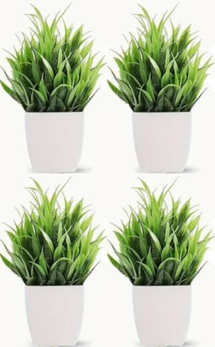 Valyria Home | Pack de 4 Plantas Artificiales Decorativas Pequeñas en Maceta | Mini Plantas Verdes para Hogar, Oficina, Cocina, Ventana | Decoración Interior Mesa Baño Escritorio | Tamaño 18x12x12 cm
