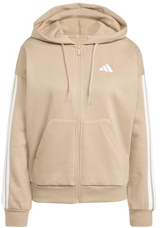 adidas Donna Essentials 3-Stripes Full-Zip Fleece Hoodie, Warm Sandstone/White, L