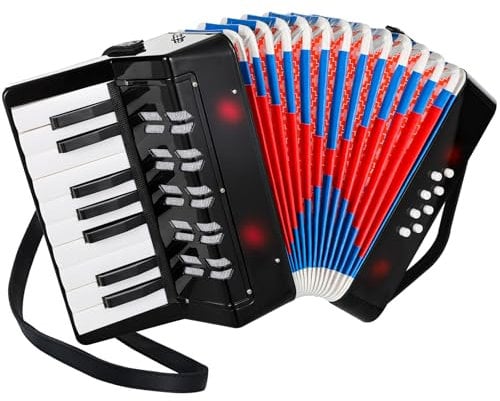 Akkordeon Kinder, Piano Akkordeon 17 Tasten 8 Bässe,Akkordeon Musikinstrument mit Einstellbare Tragerieme, Akkordeon Erwachsene und Kinder ab 3 Jahre,Ziehharmonika Kinder Geschenk für Anfänger,Schwarz