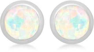 Amazon Essentials Ohrstecker aus Sterlingsilber, weißer künstlicher Opal-Cabochon, Geburtsstein Oktober