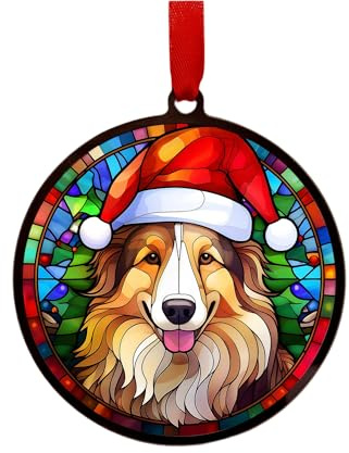 Image Industry Rauer Collie in Weihnachtsmannmütze, Sonnenfänger, Dekoration, Weihnachtsbaumkugel – Hundeliebhaber – Strumpffüller – Kugeln