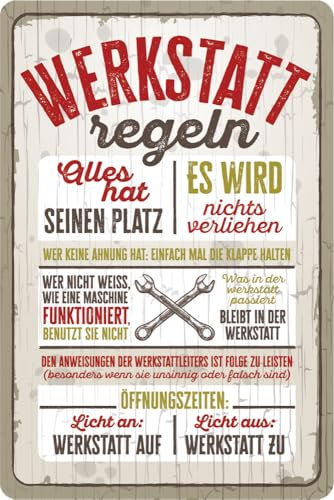 DODINO 20x30cm WERKSTATT REGELN und Gesetze Werkstatt Schild Lustiger Spruch, Garagen und Schrauber Deko