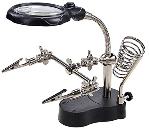Respicefinem Professional LED Magnifying Glass Helping Hands Soldering Station with Iron Stand 3.5X 12X Lens Clamps for Hobbies Repair Craft