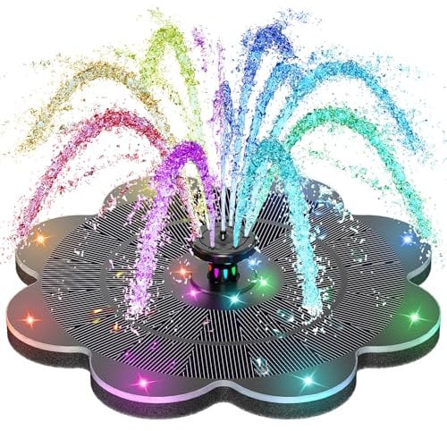 SZMP Fontaine Solaire 2025 Upgraded, 3.5W 14 LEDs Colorées, Fontana Giardino con 2000mAh Batteria, 7 Ugelli & 4 Fissatori Fontana da Giardino Esterno per Bagno per Uccelli, Laghetto, Piscina