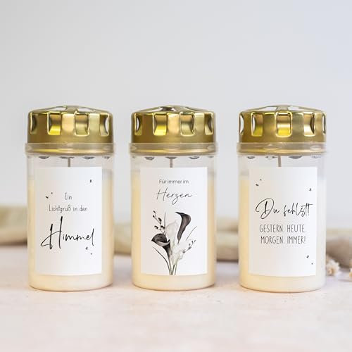 6x AUFKLEBER für GRABKERZEN • Mixpaket • Grablicht • Mama Papa Oma Opa • Motiv mit Spruch • Sticker für Kerzen Grabdeko • witterungsbeständig • Größe für Standartkerzen (2-3 Tage Brenndauer)