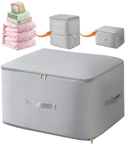 Ultra Platz Sparender Selbstkomprimierender Organizer, 2025 Neu Komprimierender Beutel, Groß Aufbewahrungstasche mit Verstärkt Griff für Bettdecken Kleidung Decke (Grau, L#52x42x30cm)