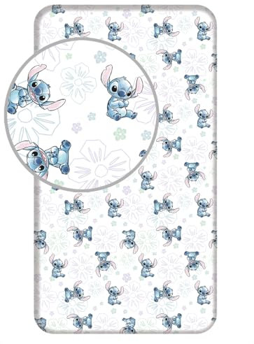 Disney Stitch Spannbettlaken Stitch Ohana White 90x200 cm, 100% Baumwolle
