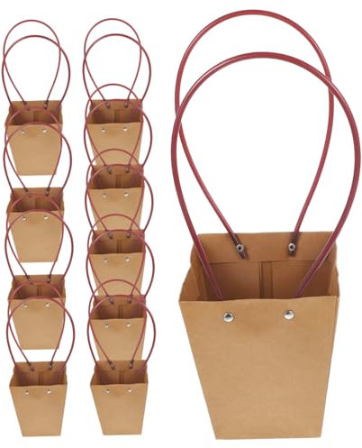 EXAOMBLE 10pezzi Borse Porta Fiori Impermeabili Carta Kraft Confezione Da Manico Resistente Per Matrimoni e Occasioni Speciali Decorazione Per Casa e Fiori