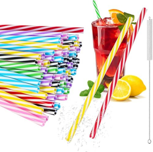 60 Pz Cannucce Plastica Riutilizzabili, 23 cm Cannucce Riutilizzabili Colorate, Cannuccia Riutilizzabile per Cocktail Frullati Bevande Succhi Bevande Latte, con Spazzola per Pulizia