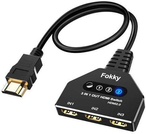 HDMI Switch 4K, FOKKY Hdmi Verteiler Automatische/Manuell Vergoldet Hdmi Switcher 3 In 1 Out 3-Port hdmi Splitter UnterstüTzt 4K/3D/Uhd/Hd/1080P FüR Xbox Ps4 Ps3 Blu-Ray Firestick HDTV