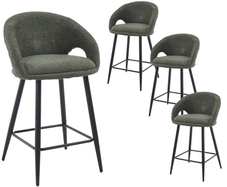 DAYALANE Lot de 4 Tabourets de Bar Moderne Chaise Bar Confortable en Chenille Tabourets Hauts de Comptoir avec Repose-Pieds, Vert