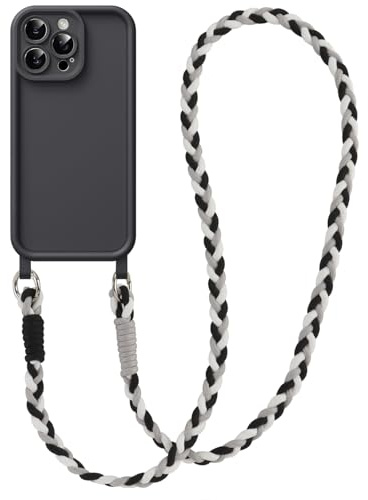 Coiwxmoi Handyband für iPhone 15 Pro 6,1 Hülle mit Band, Necklace Handyhülle mit Abnehmbar Kordel Kette zum Umhängen Weich Silikon Stoßfeste Schutzhülle Case für iPhone 15 Pro, Schwarz
