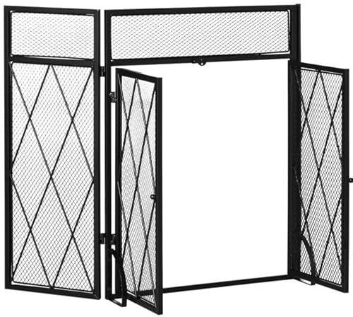 Spark Fire Guard 3-Panel Folding Fireplace Screen for Wood Burning with Double Doors, Home Heavy Duty Steel Fire Spark Guard, 47.25 x 31, Black