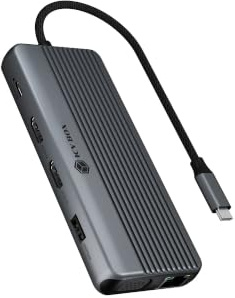 ICY BOX 12-in-1 USB-C Docking Station, Triple Display Dock mit 2X HDMI 4K, VGA, 100W Power Delivery, Gigabit LAN, SD/microSD Kartenleser, USB 3.2 Gen 1, Heart Dock 4062, IB-DK4062-CPD