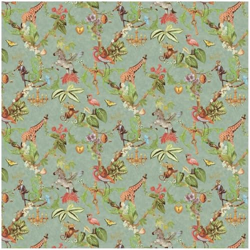 YöL Safari Symphony Soft Teal Wallpaper - Contemporary Versatile Sophisticated - Elegant Animal Print - Feature Statement Wall - Bedroom Living Room Dining Room - 10.05m x 53cm Roll