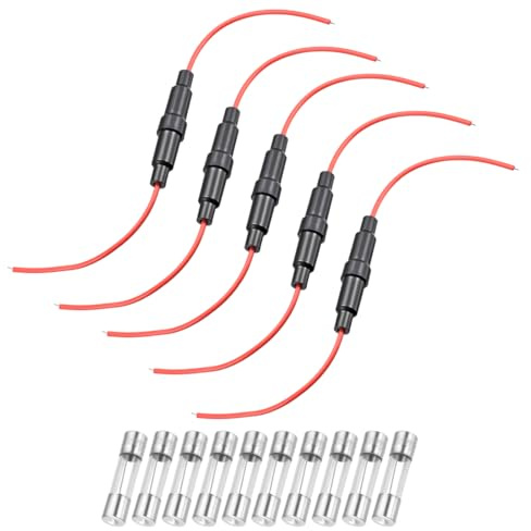 QUARKZMAN 5 Pcs Porte-Fusible À Vis En Ligne 6x30mm Fil Rouge 22 AWG Avec 10 Pcs Fusibles Verre Rapide 8A