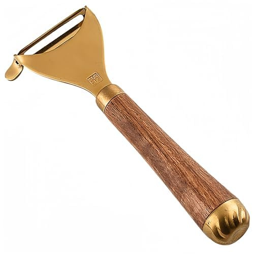 Sparschäler Premium 304 Edelstahl Upgrade, Multifunktions-Küchen Obst-Und Gemüse-Schäler Mit Echtem Holzgriff, Ultra-Scharfe, Robuste Klinge (Gold-Edelstahl-Y)