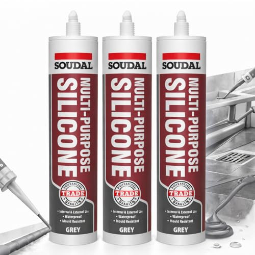 Grey Multi Purpose Silicone Sealant 270ml – Waterproof Acetoxy Sealant for Bathroom, Kitchen, Construction & Glazing, Flexible, Mould Resistant, Quick Cure (Pack of 3)